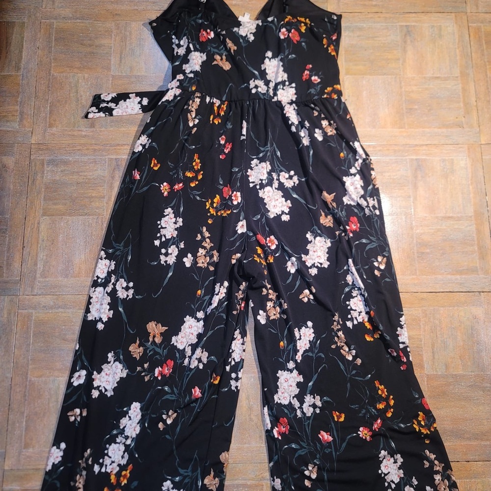 Kaileigh Black and Red Floral Jumpsuit with Sweetheart Neckline
